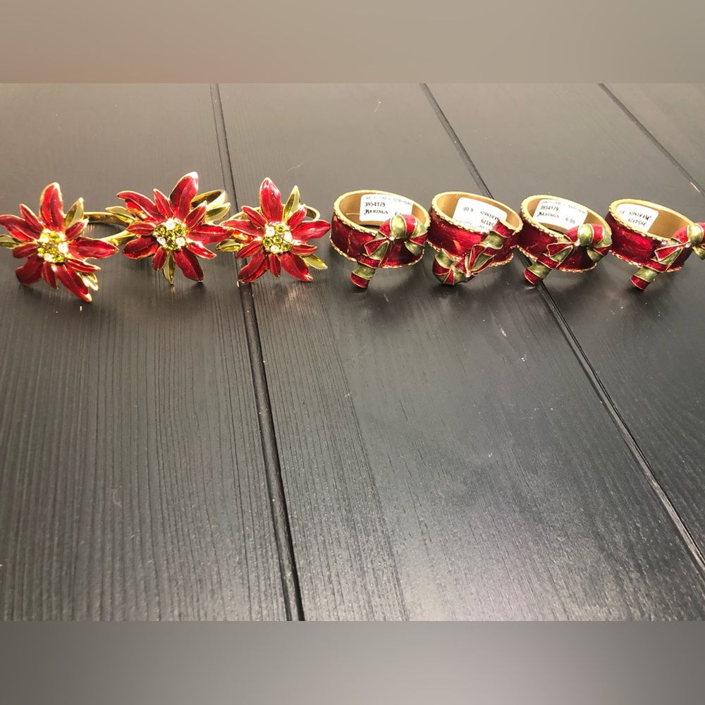 Holiday Poinsettia Napkin Rings and Place Card Holders - Red and Gold